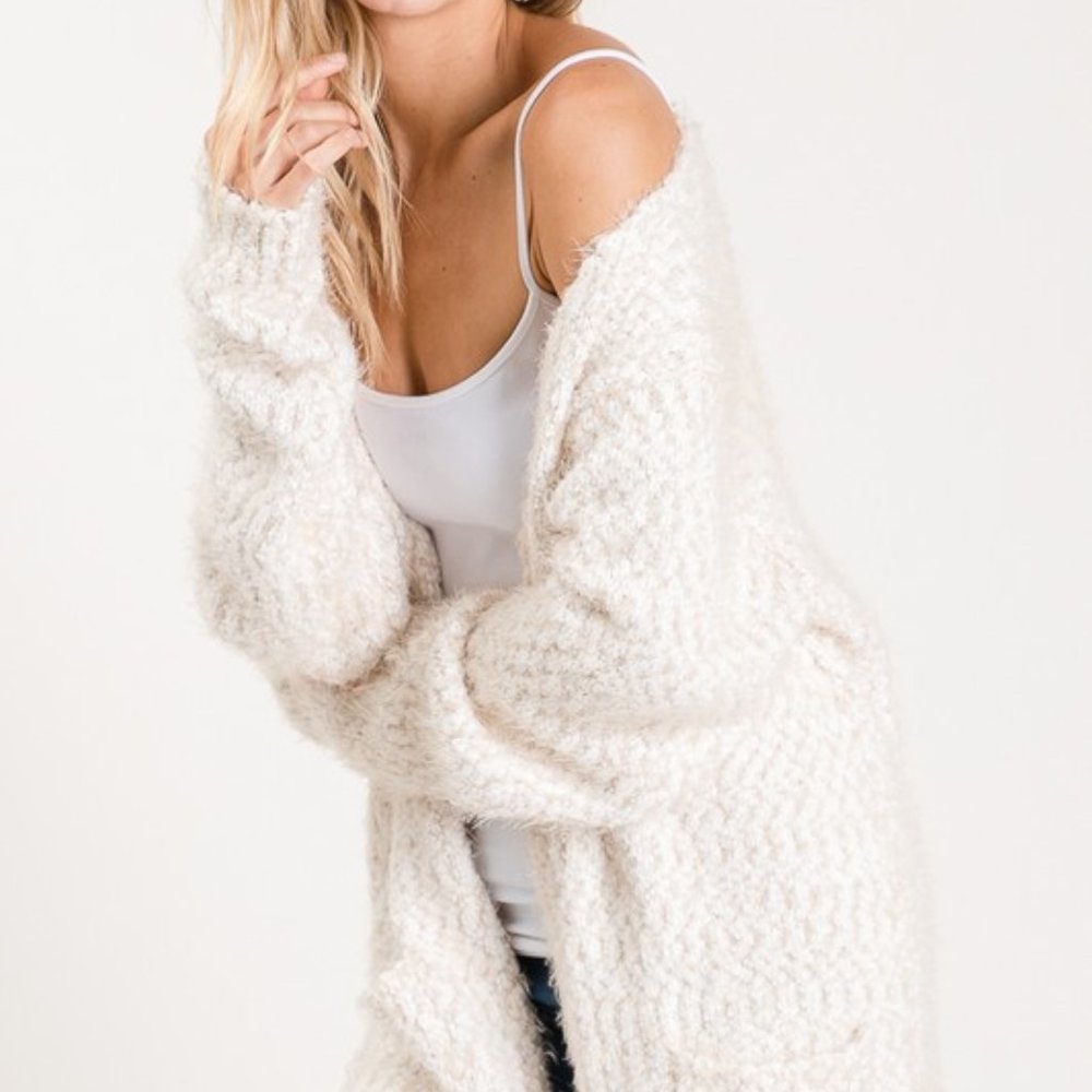 LAST ONE! Ivory Popcorn Knit Cardigan - Picture 9 of 15